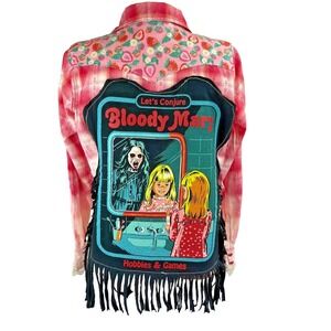 UPCYCLED Flannel Shirt Women XL Witchy Graphic Tee Rockabilly Western Whimsigoth